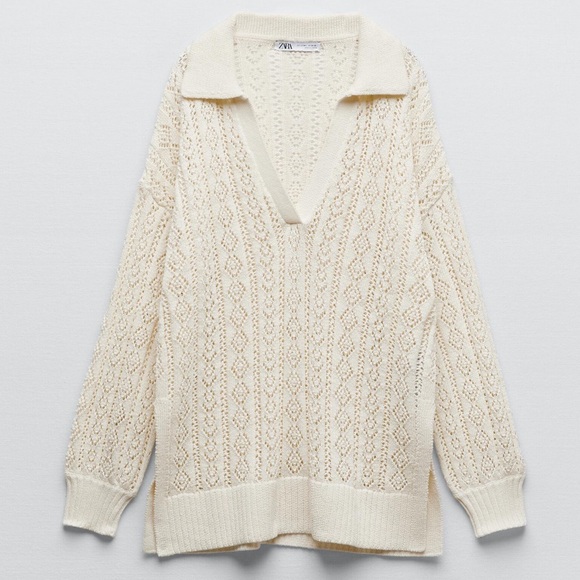 Zara Dresses & Skirts - Zara Polo sweater with V-neck lapel collar and long sleeves. Side vents at hem